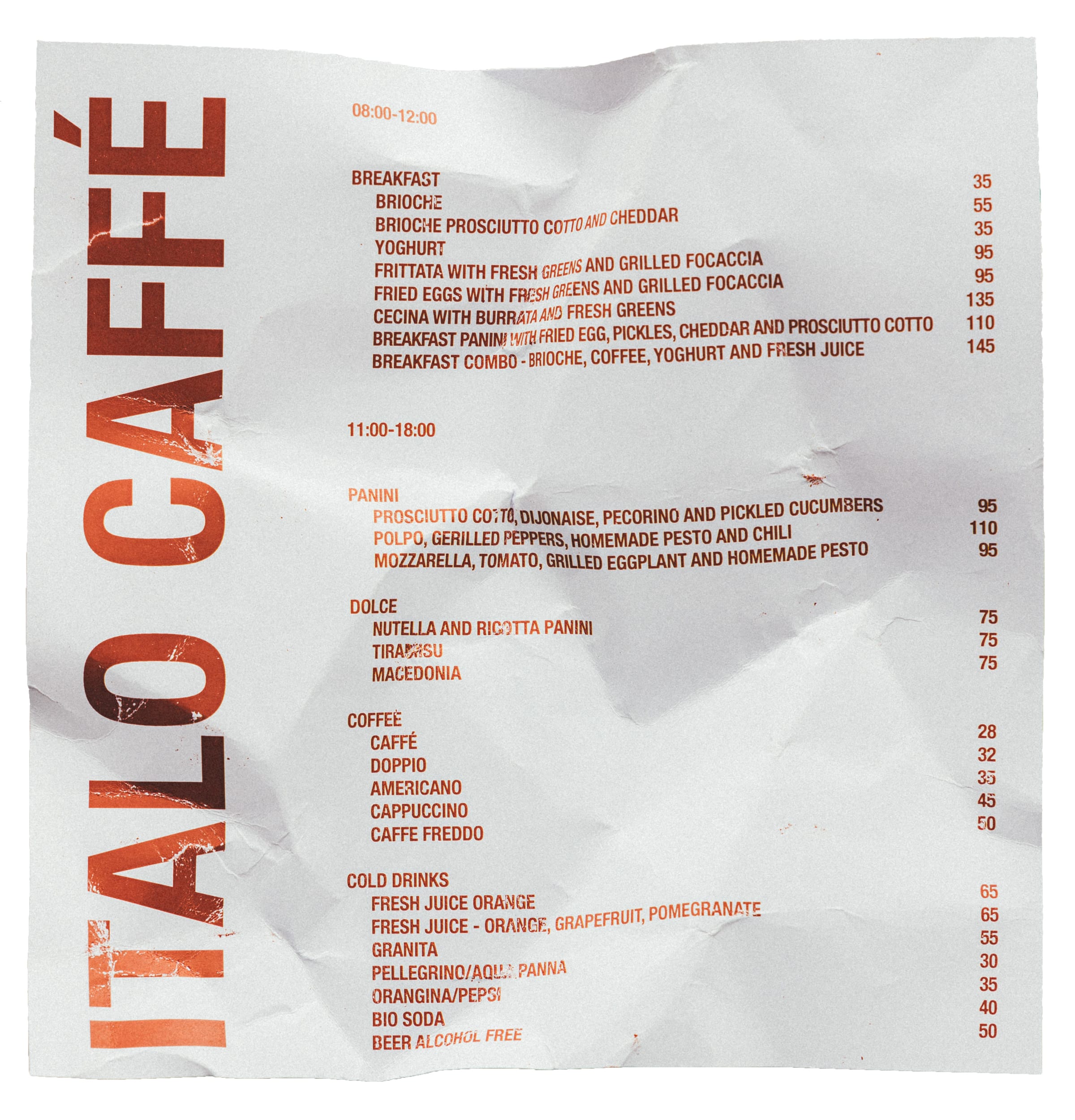 Italo Caffe menu